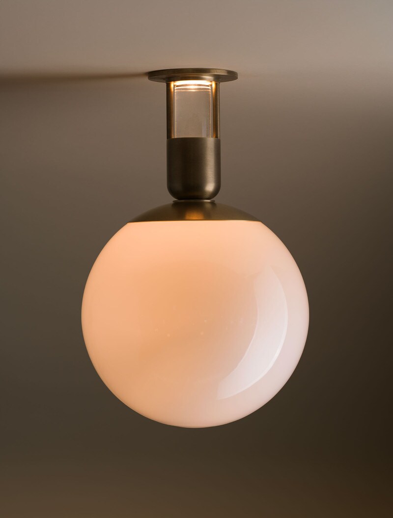 Aria 12" Flush Globe in Raw Brass and Opal globe